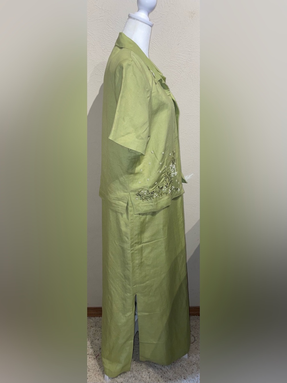 Positive Attitude Women’s Size 12P Green Linen Blend Dress Set Blazer Maxi 2Pc - Picture 5 of 12